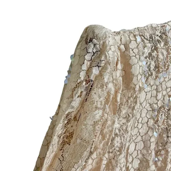 Vintage 1990s Rina di’Montella Silk Lace Overlay Beaded Dress Size 8 Nude Pink - Picture 13 of 16